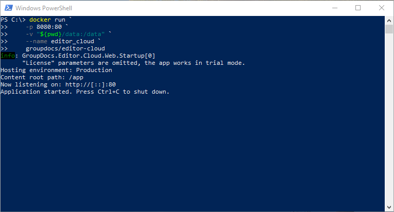 Docker container started